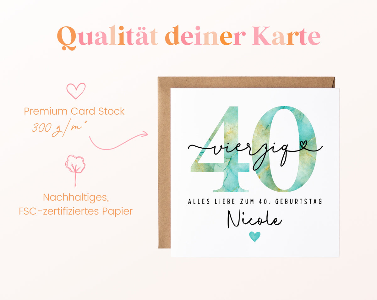 40. Geburtstag – Kartenpapier mit 300 g/m²