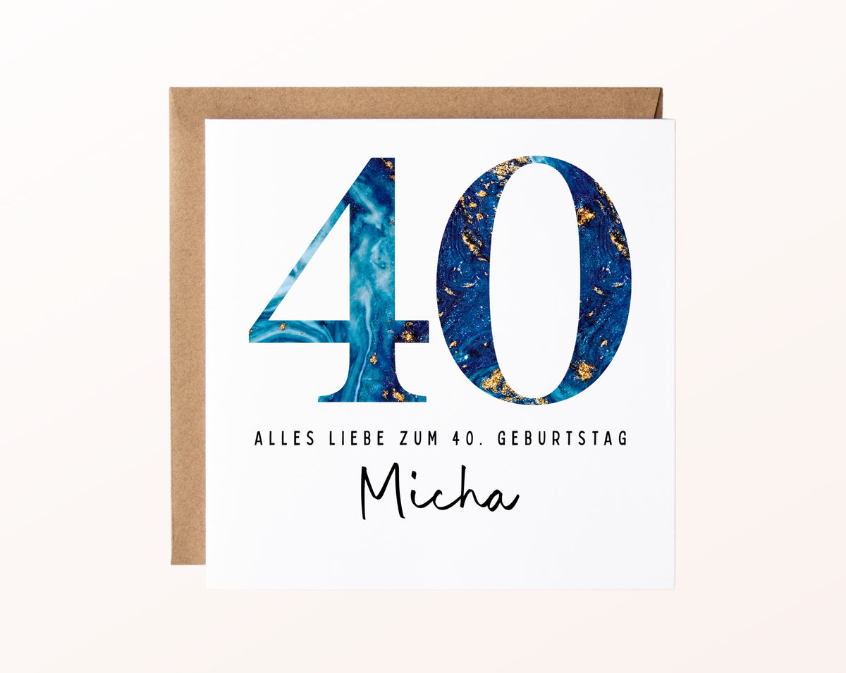40. Geburtstag – Karte mit Beispielnamen und Umschlag