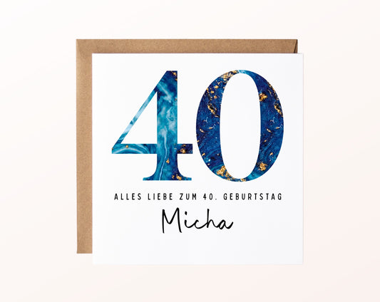 40. Geburtstag – Karte mit Beispielnamen und Umschlag