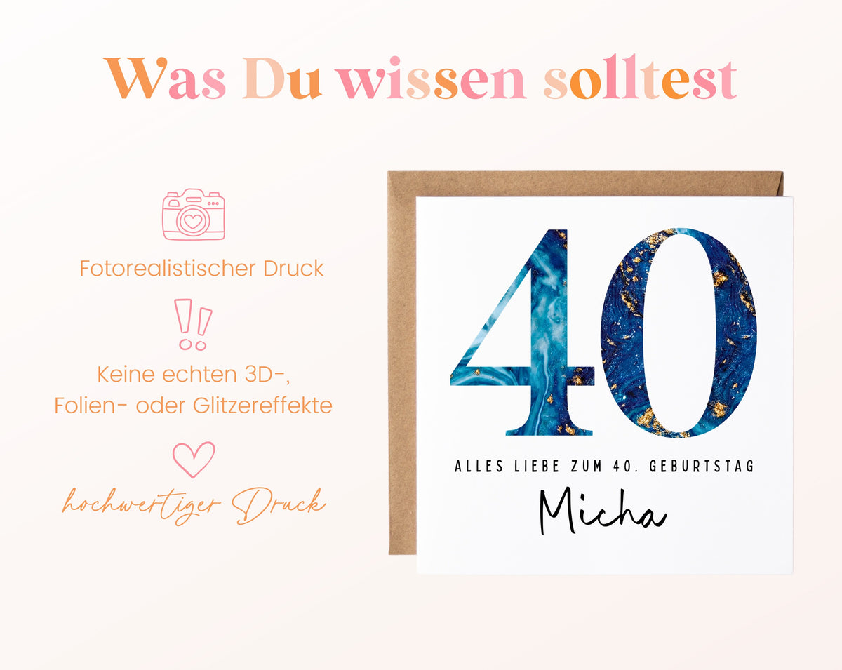 40. Geburtstag – Hinweise zur gedruckten Karte