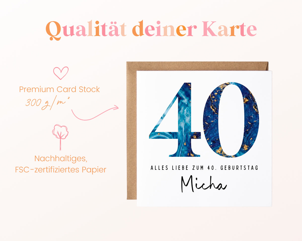 40. Geburtstag – Kartenpapier mit 300 g/m²