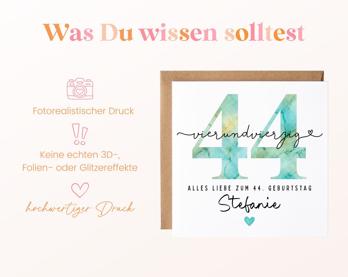 44. Geburtstag – Hinweise zur gedruckten Karte