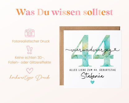 44. Geburtstag – Hinweise zur gedruckten Karte