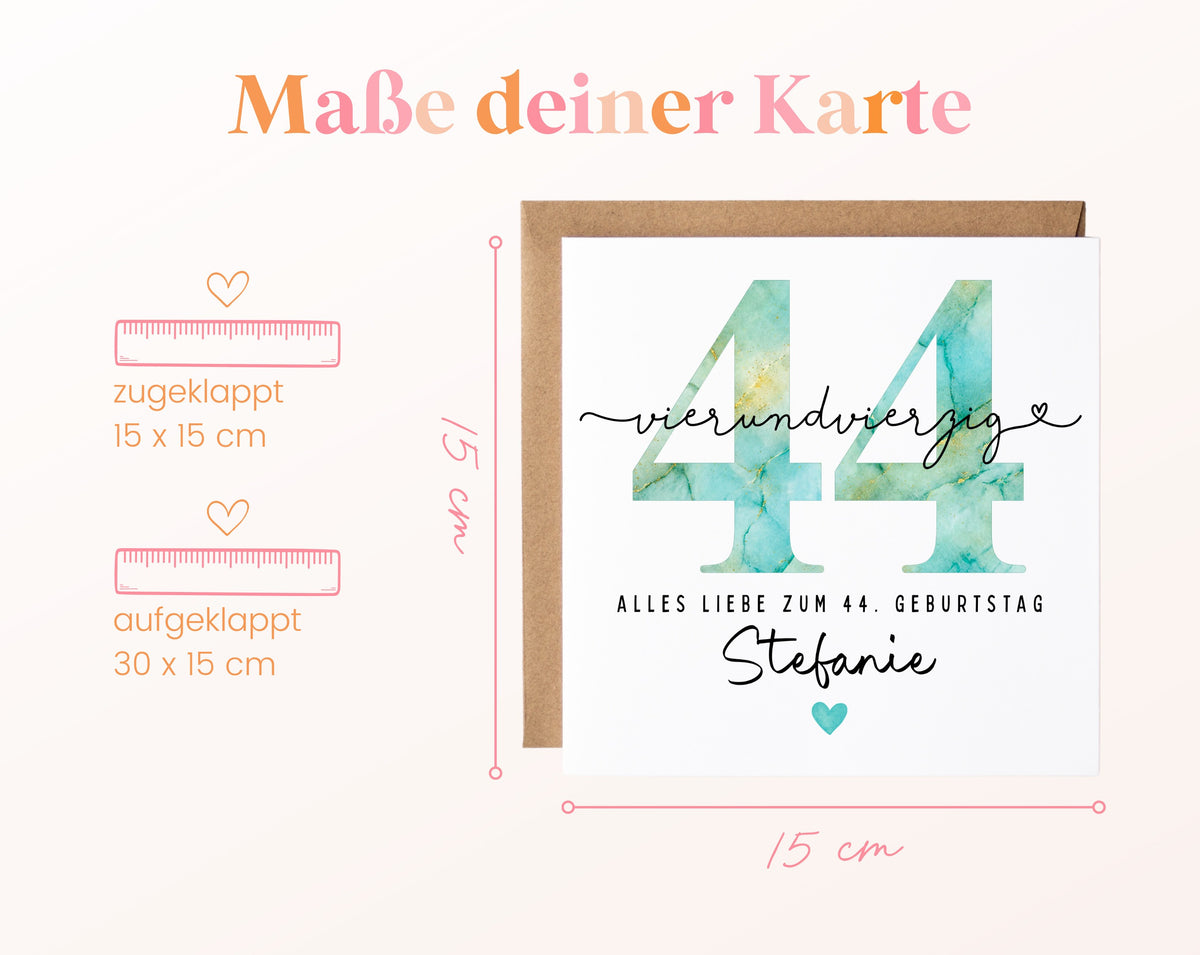 44. Geburtstag – Kartenformat und Maße