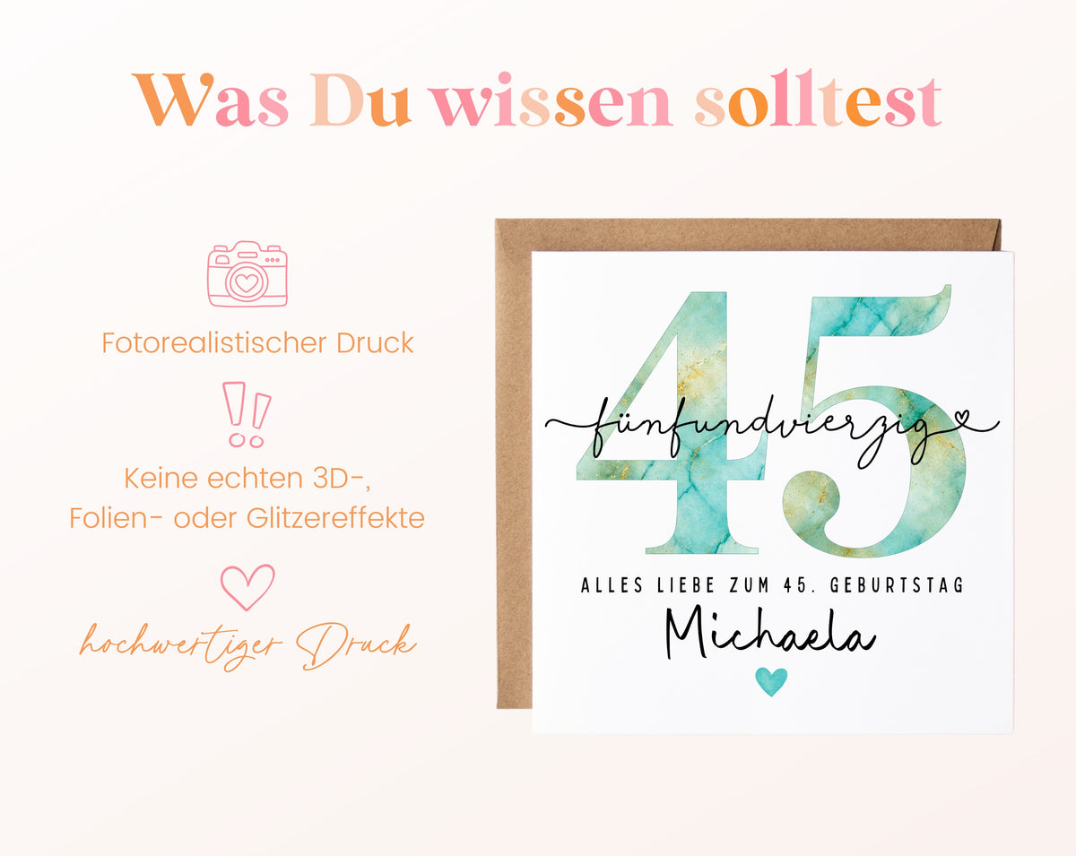 45. Geburtstag – Hinweise zur gedruckten Karte