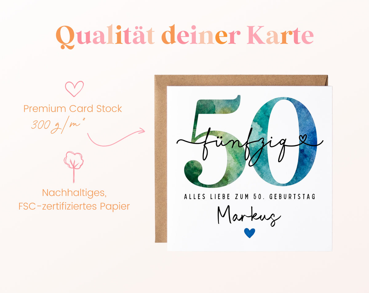 50. Geburtstag – Kartenpapier mit 300 g/m²