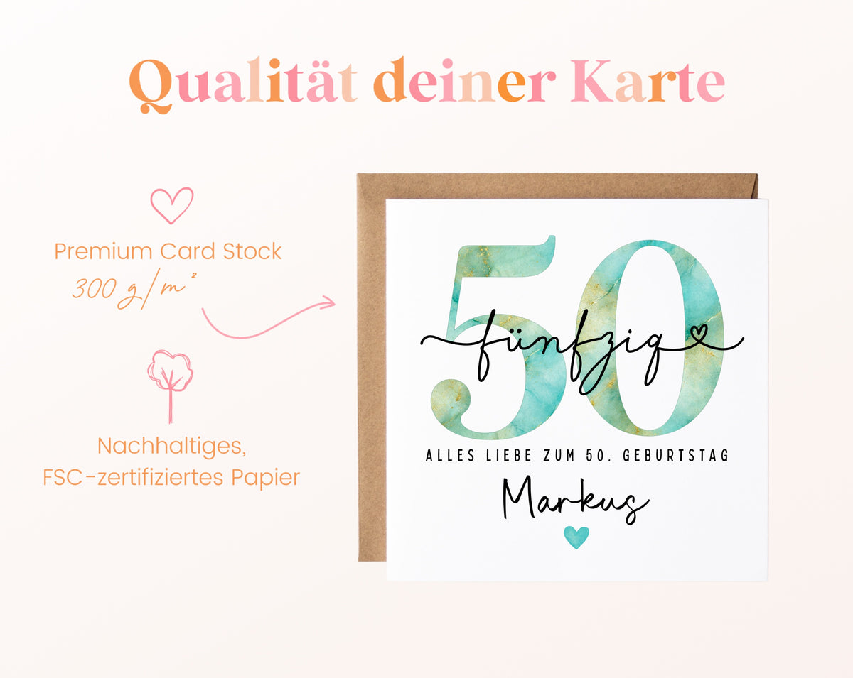 50. Geburtstag – Kartenpapier mit 300 g/m²