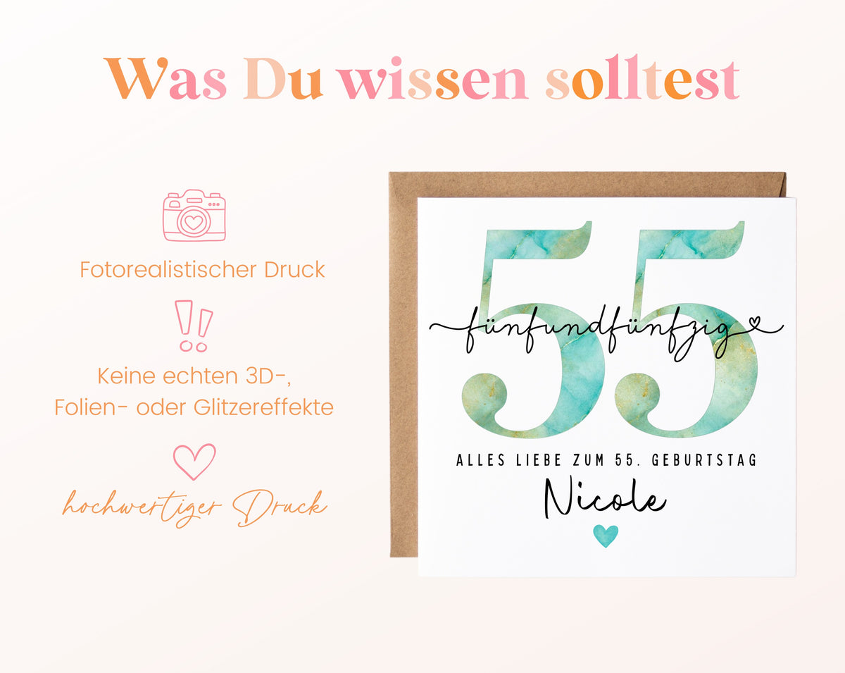 55. Geburtstag – Hinweise zur gedruckten Karte