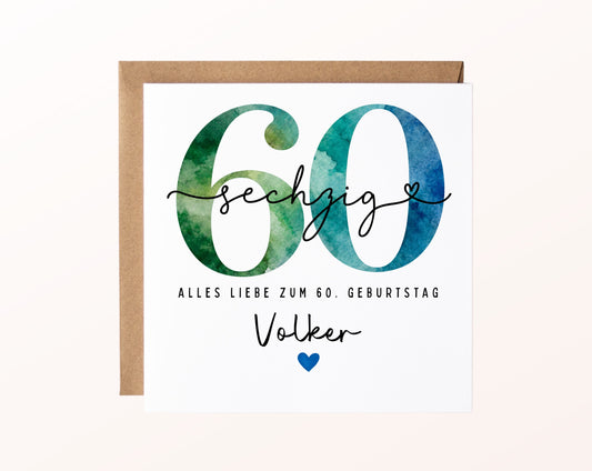 60. Geburtstag – Karte mit Beispielnamen und Umschlag