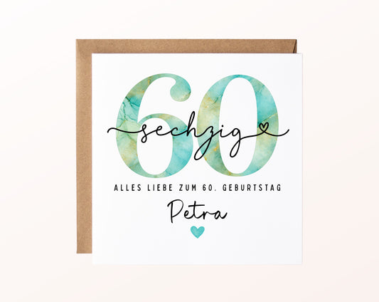 60. Geburtstag – Karte mit Beispielnamen und Umschlag