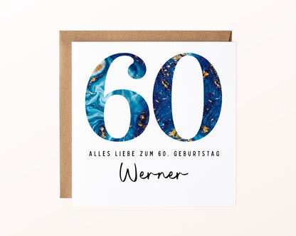 60. Geburtstag – Karte mit Beispielnamen und Umschlag