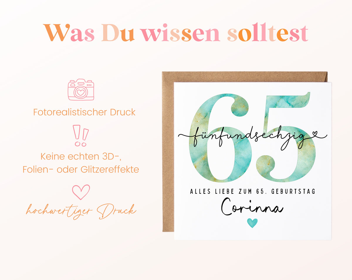 65. Geburtstag – Hinweise zur gedruckten Karte