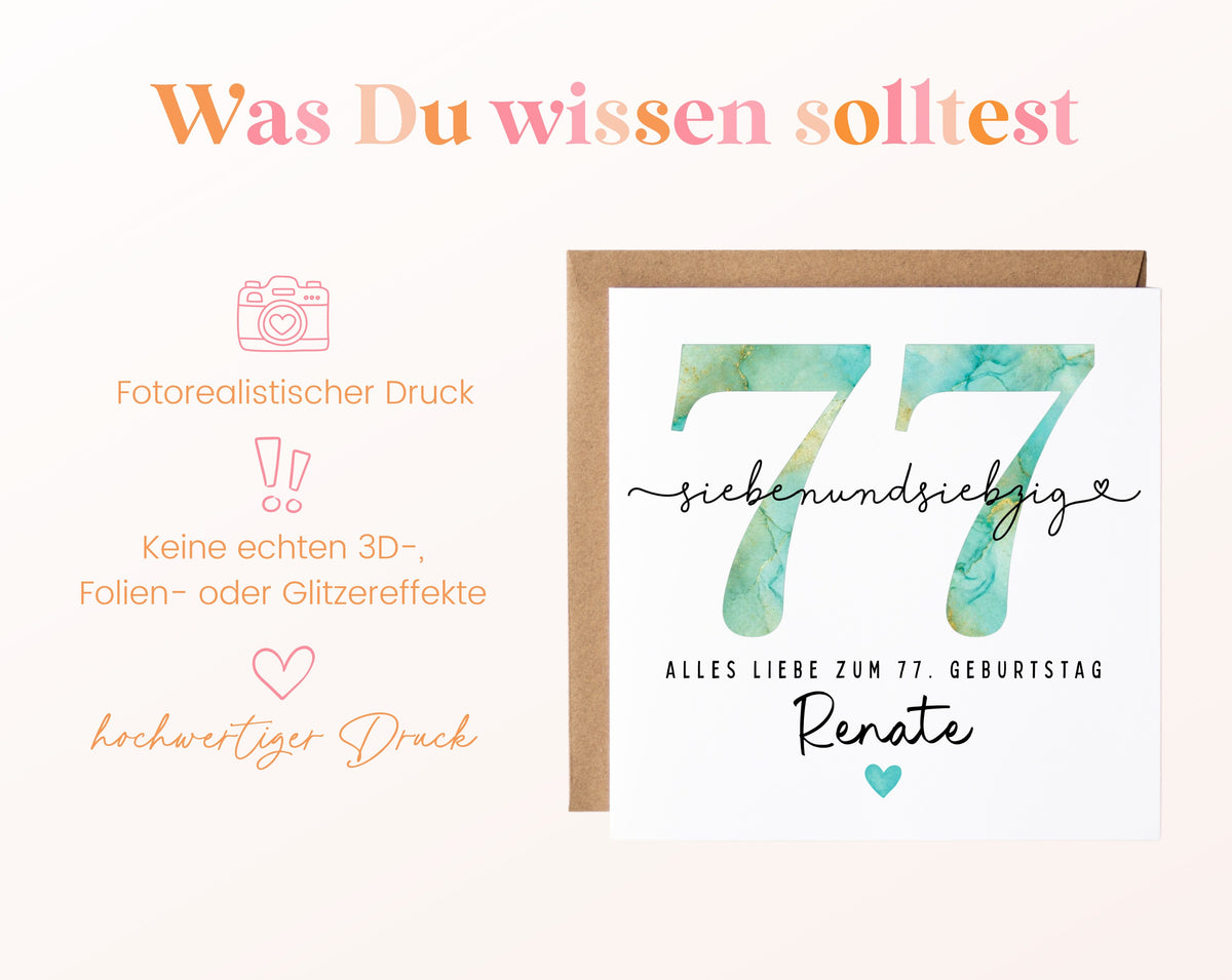 77. Geburtstag – Hinweise zur gedruckten Karte