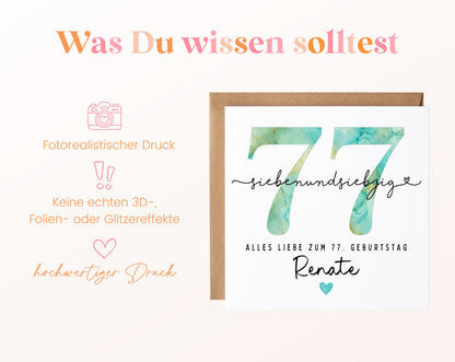 77. Geburtstag – Hinweise zur gedruckten Karte