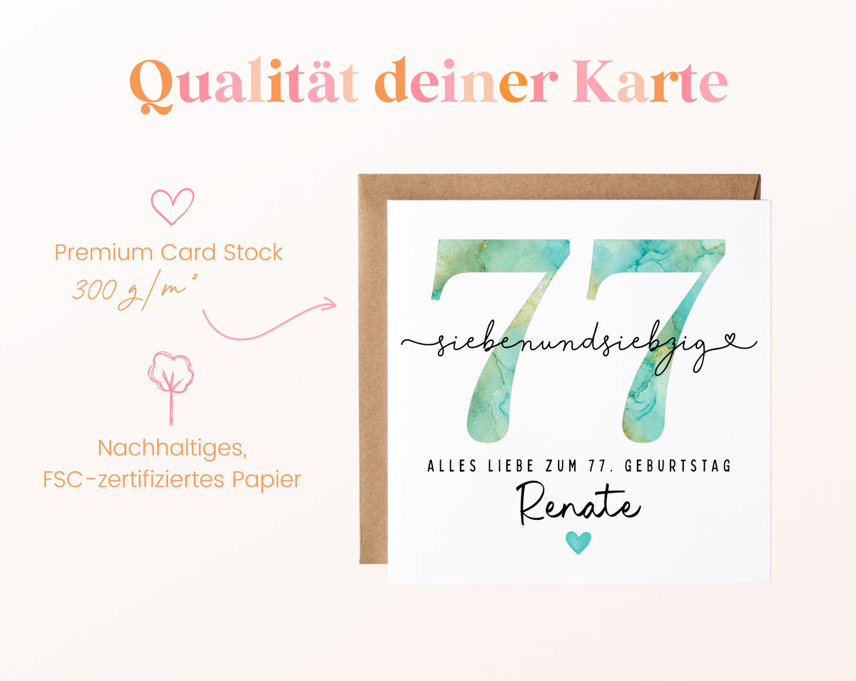77. Geburtstag – Kartenpapier mit 300 g/m²