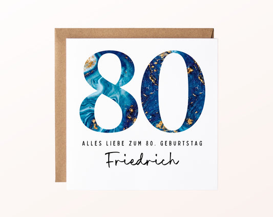 80. Geburtstag – Karte mit Beispielnamen und Umschlag
