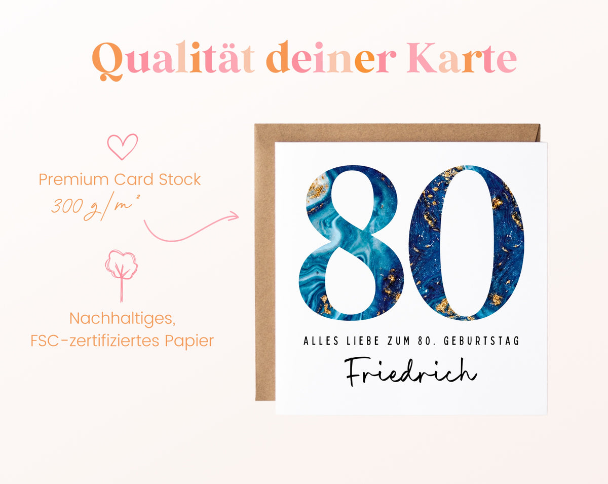 80. Geburtstag – Kartenpapier mit 300 g/m²