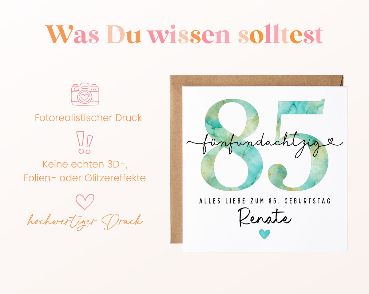 85. Geburtstag – Hinweise zur gedruckten Karte