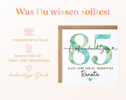 85. Geburtstag – Hinweise zur gedruckten Karte