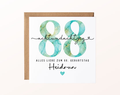 88. Geburtstag – Karte mit Beispielnamen und Umschlag