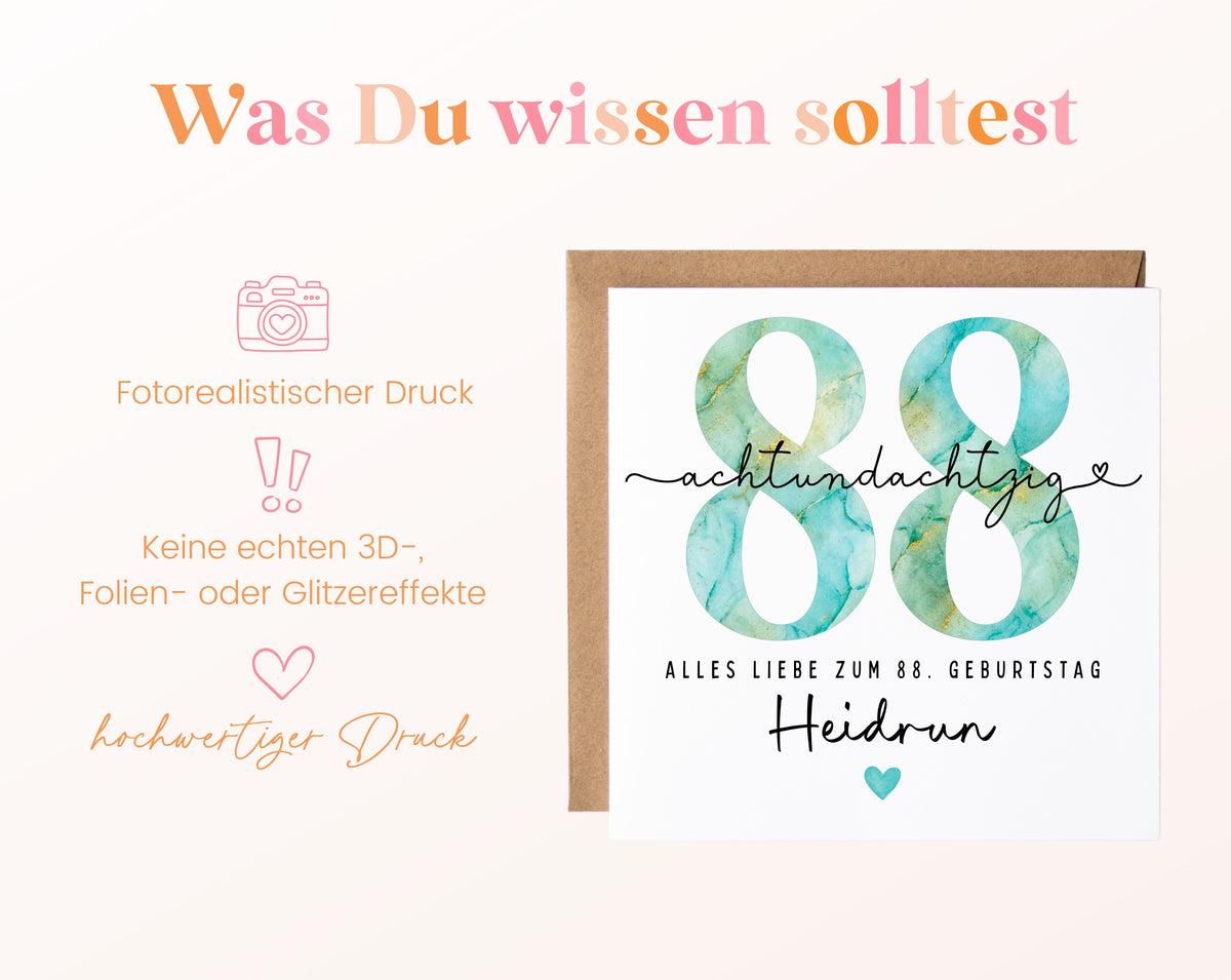 88. Geburtstag – Hinweise zur gedruckten Karte