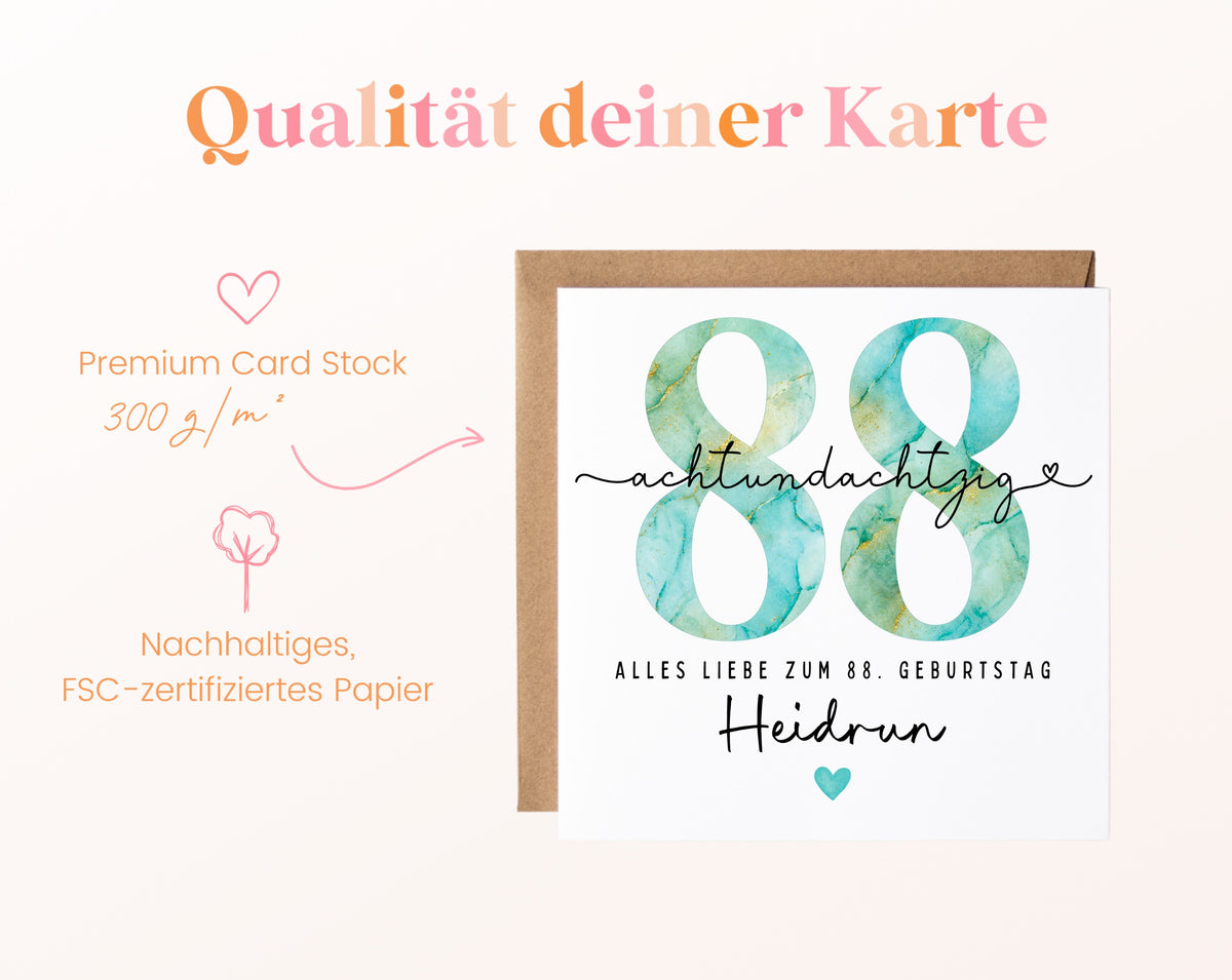 88. Geburtstag – Kartenpapier mit 300 g/m²