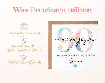 90. Geburtstag – Hinweise zur gedruckten Karte