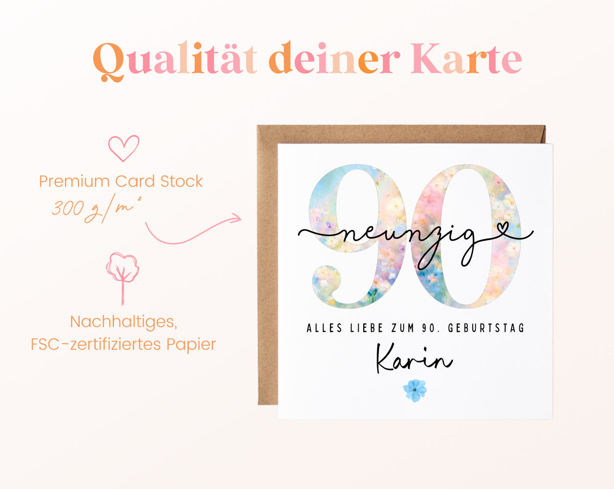 90. Geburtstag – Kartenpapier mit 300 g/m²