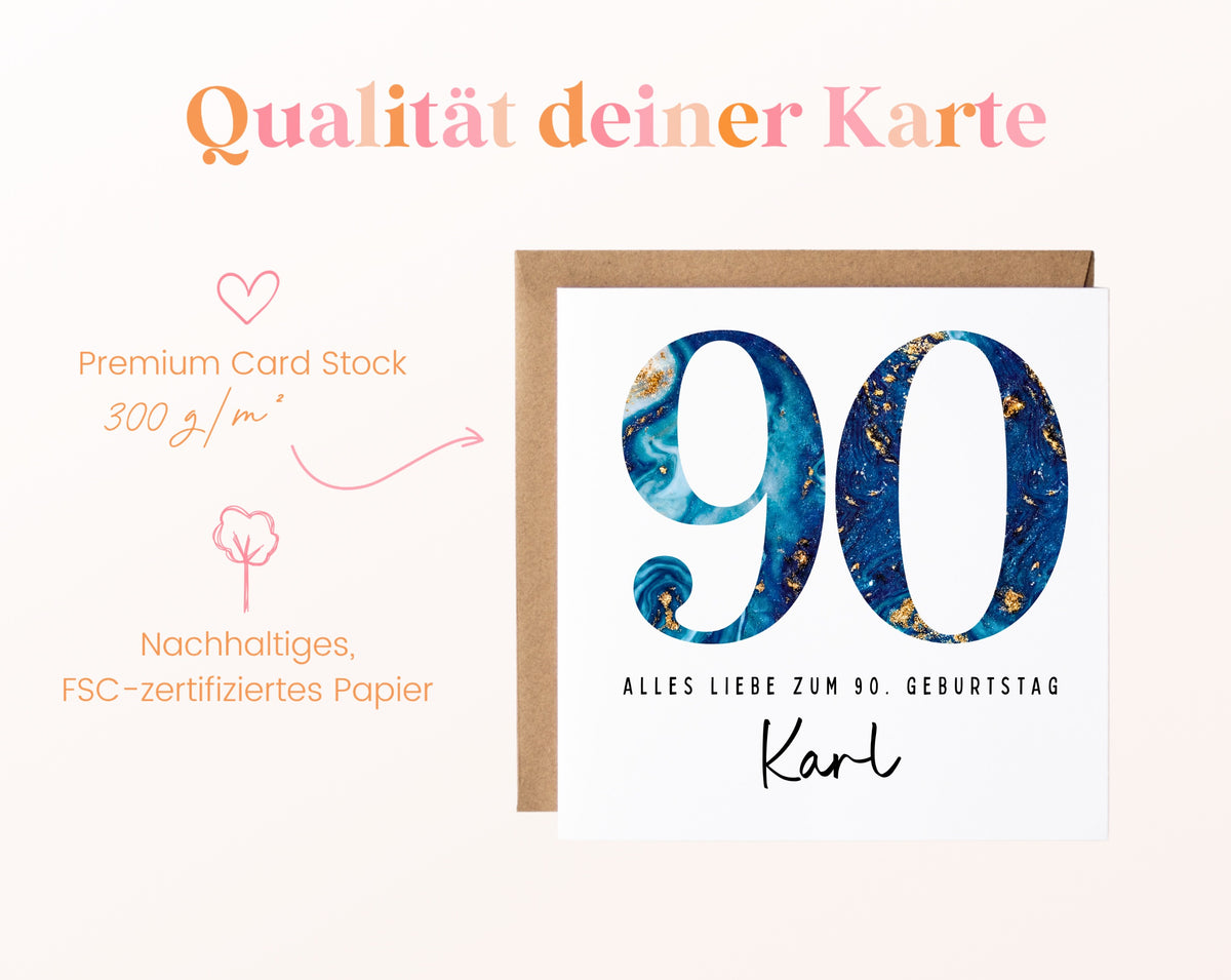 90. Geburtstag – Kartenpapier mit 300 g/m²