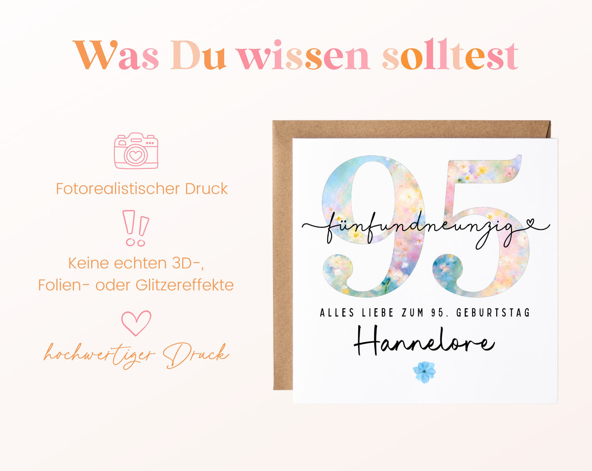 95. Geburtstag – Hinweise zur gedruckten Karte
