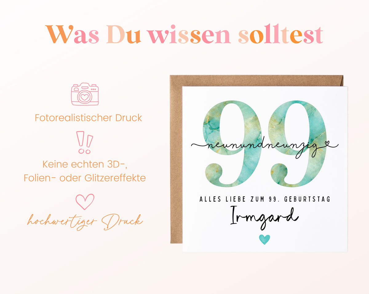 99. Geburtstag – Hinweise zur gedruckten Karte