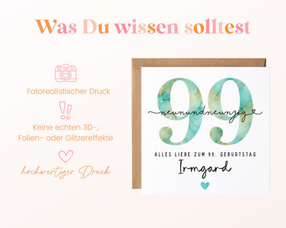 99. Geburtstag – Hinweise zur gedruckten Karte