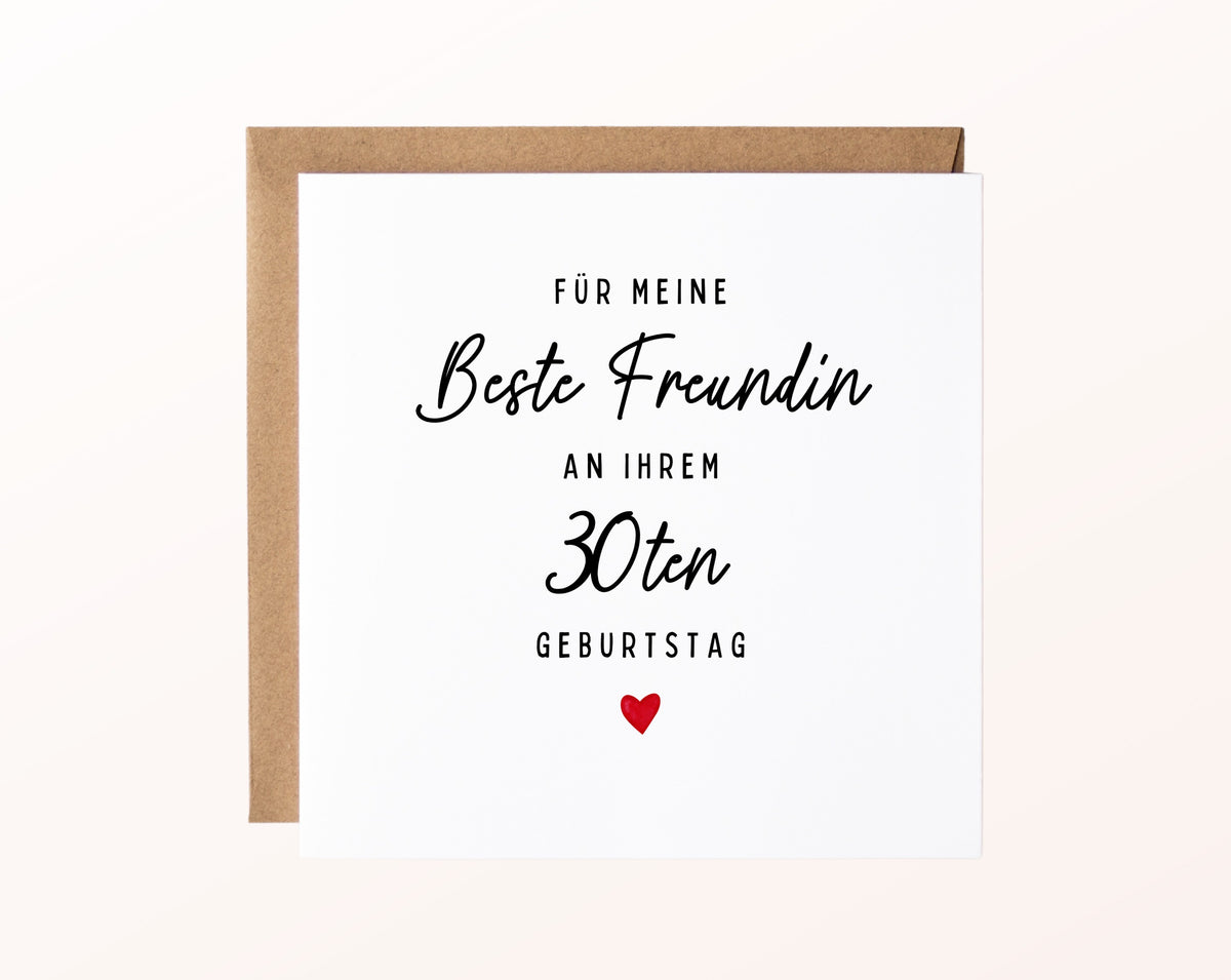 Geburtstagskarte zum 30. – Für meine beste Freundin – Karte mit Kraftpapierumschlag
