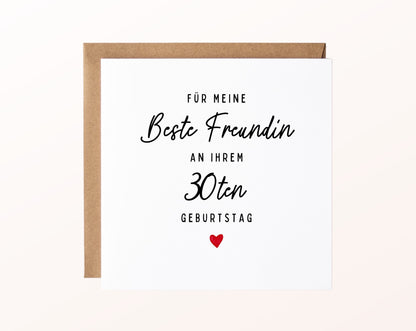 Geburtstagskarte zum 30. – Für meine beste Freundin – Karte mit Kraftpapierumschlag