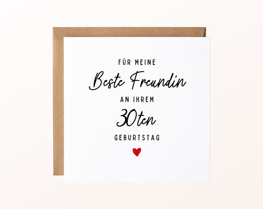 Geburtstagskarte zum 30. – Für meine beste Freundin – Karte mit Kraftpapierumschlag