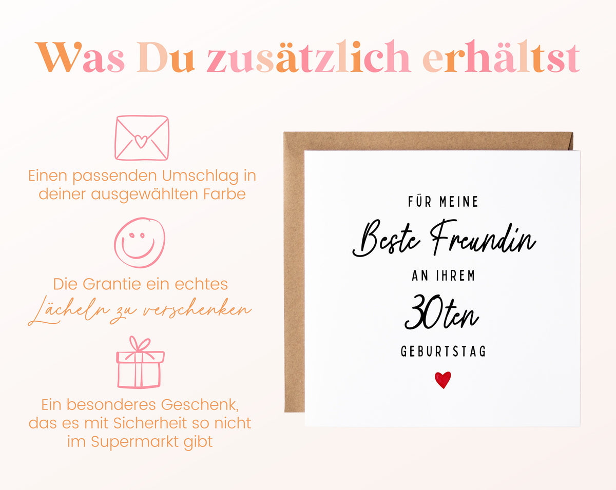 Geburtstagskarte zum 30. – Für meine beste Freundin – Zusätzliche Produktinformationen
