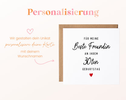 Geburtstagskarte zum 30. – Für meine beste Freundin – Hinweis zur Personalisierung mit Wunschname