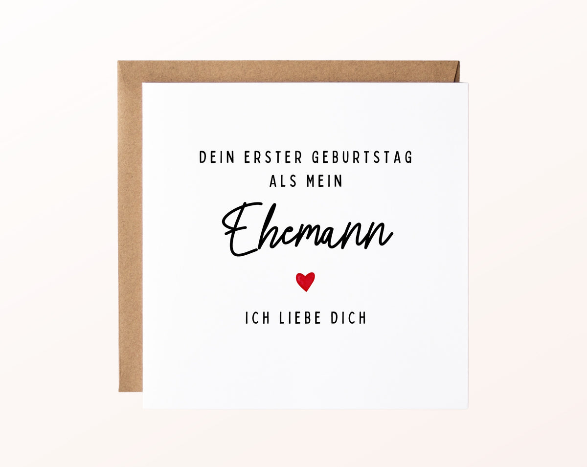 Geburtstagskarte Ehemann – Dein erster Geburtstag als mein Ehemann – Karte mit Kraftpapierumschlag