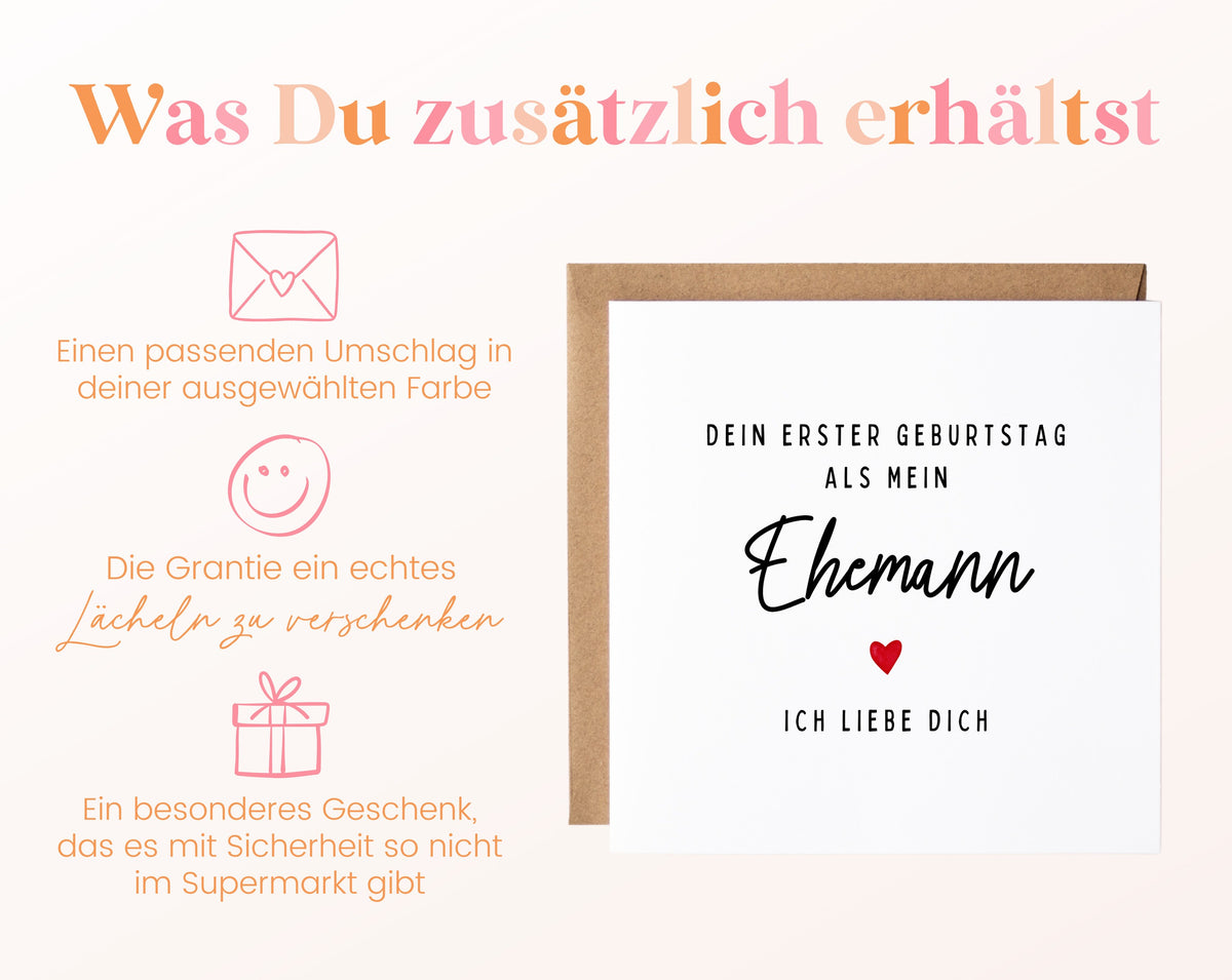 Geburtstagskarte Ehemann – Dein erster Geburtstag als mein Ehemann – Zusätzliche Produktinformationen