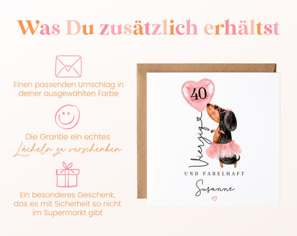 Personalisierte Geburtstagskarte zum 40. – Dackel und Herzballon – Zusätzliche Produktinformationen