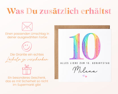 Personalisierte Kindergeburtstagskarte zum 10. – Regenbogenzahl – Zusätzliche Produktinformationen