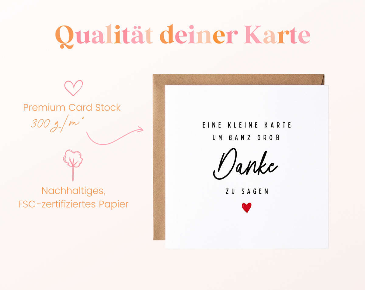 Dankeskarte – Eine kleine Karte, um ganz groß Danke zu sagen – 300 g/m² Papier und FSC-Zertifizierung
