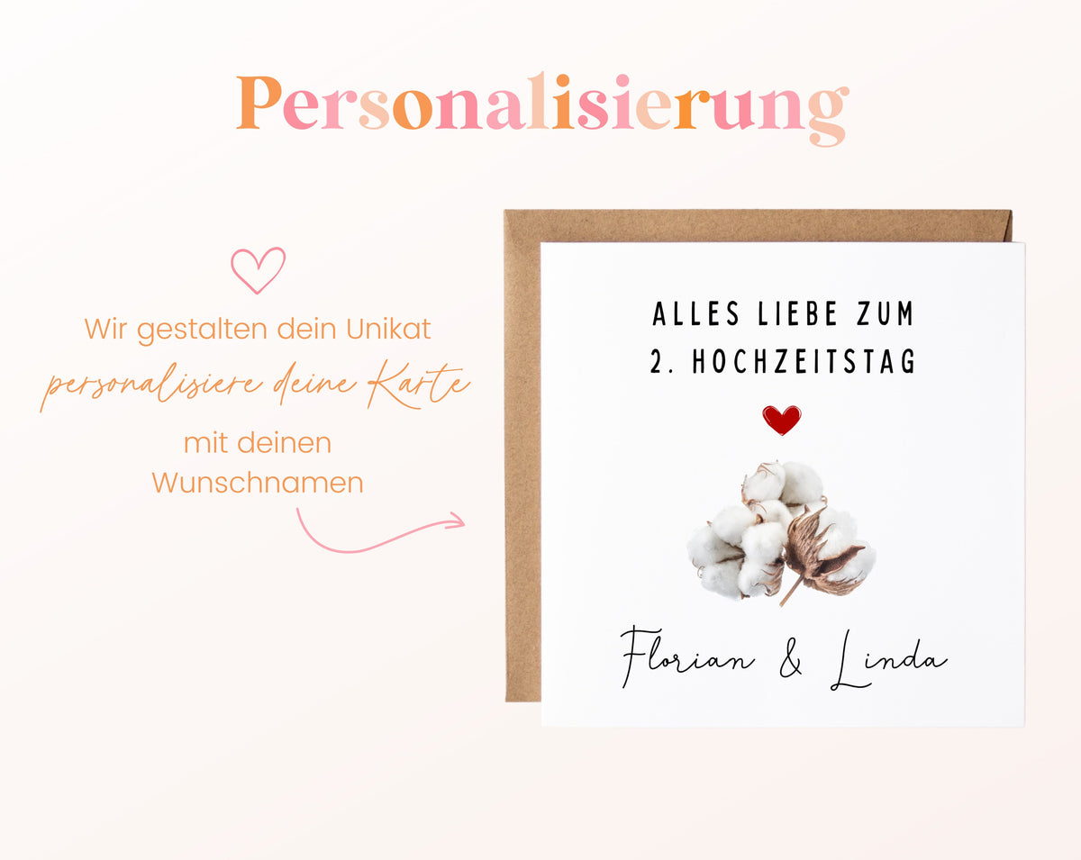 Baumwollzweig-Karte mit Beispielnamen Florian und Linda