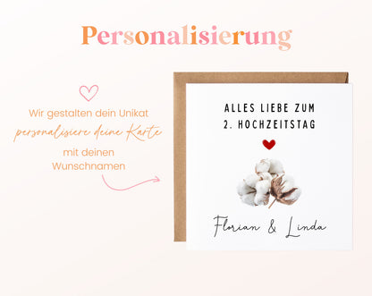 Baumwollzweig-Karte mit Beispielnamen Florian und Linda