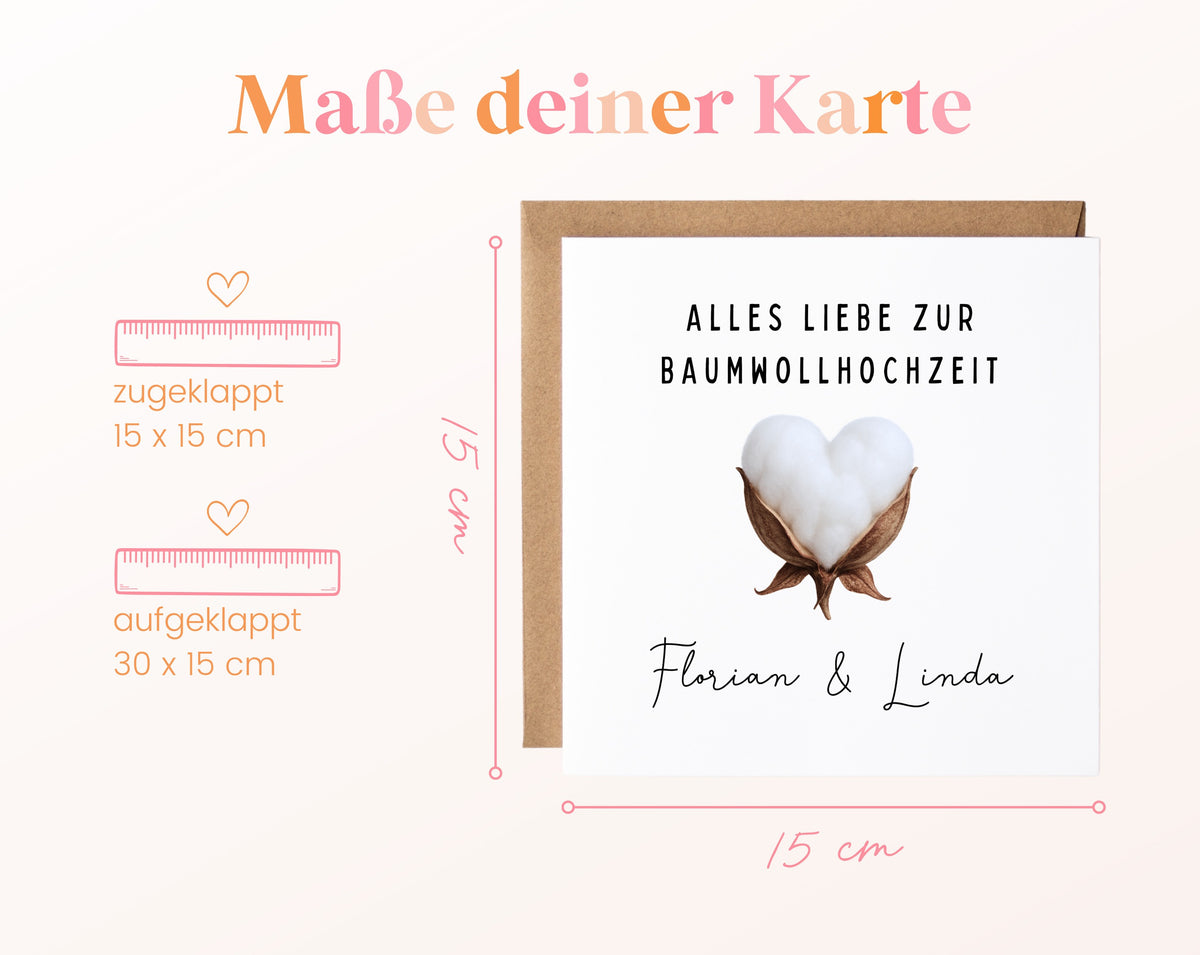 Maße der Baumwollherz-Karte