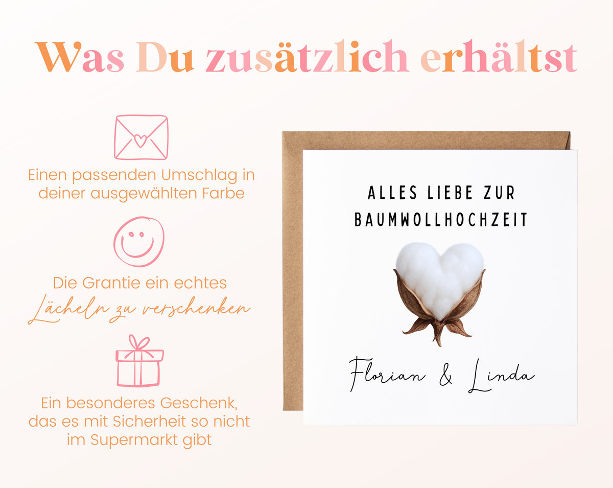 Lieferumfang der Baumwollherz-Karte mit Umschlag
