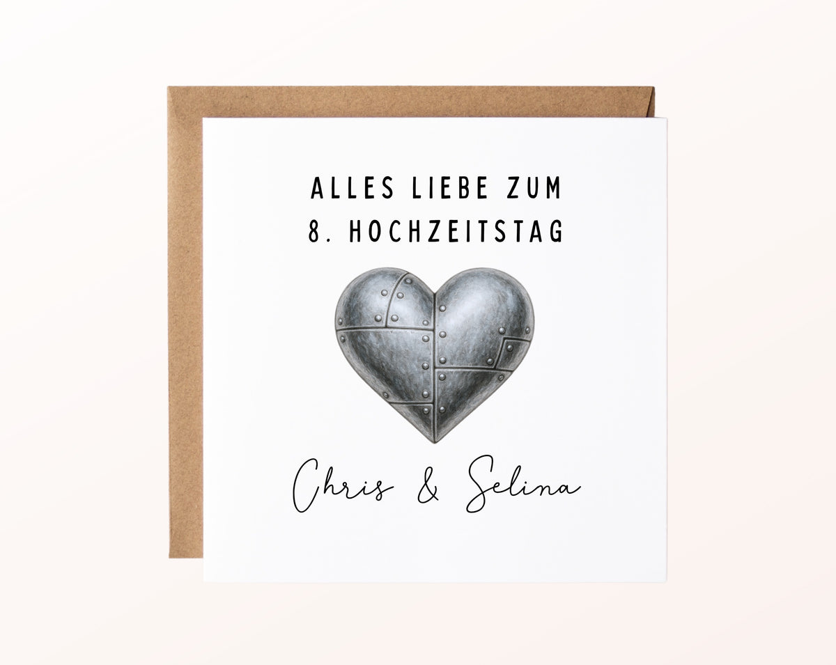 Blechherz-Karte zum 8. Hochzeitstag – Produktansicht