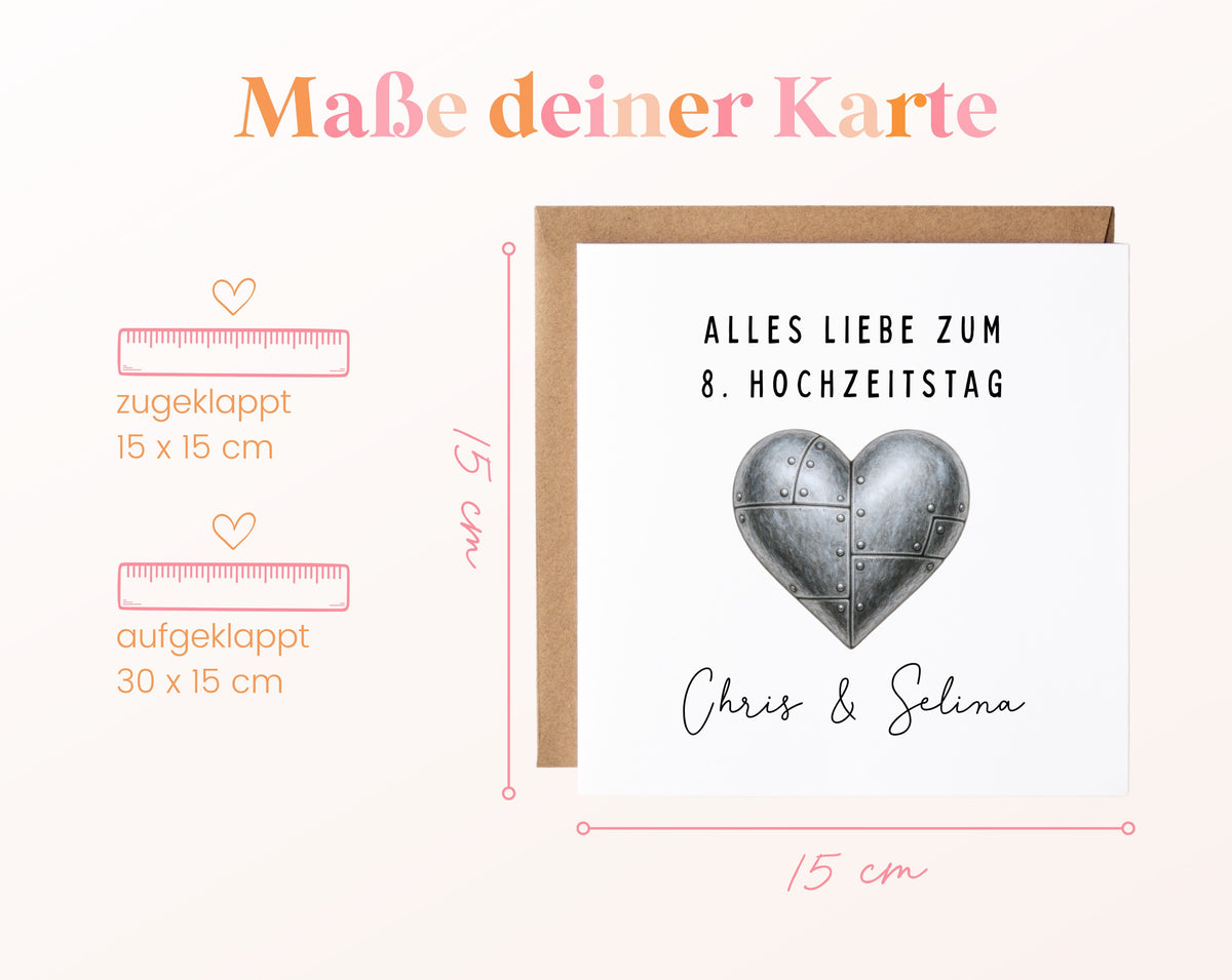 Blechherz-Karte zum 8. Hochzeitstag – Maße