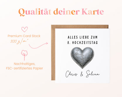 Blechherz-Karte zum 8. Hochzeitstag – Qualitätsangaben