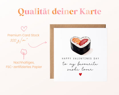 Valentinstagskarte mit Sushi-Herz und Wunschtext – 300 g/m² Kartenpapier